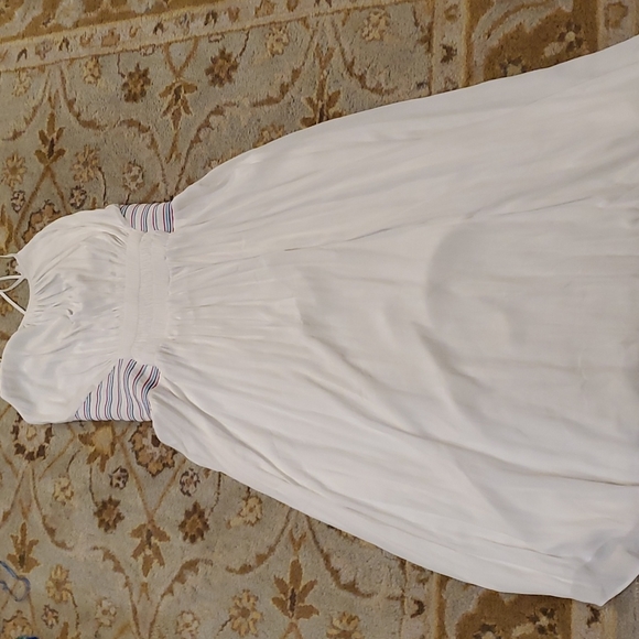 Ramy Brook Coral smocked striped white midi beach  sundress sleeveless Medium - Picture 7 of 10